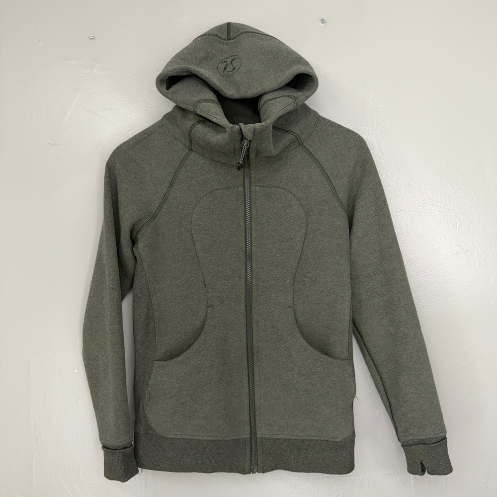 Lululemon Scuba Hoodie Full Zip Heathered Olive Green Size 4 W4M11S